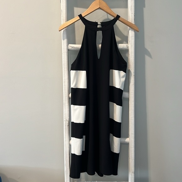 Parker nwt black and wife graphic stripe keyhole halter dress size small - Picture 2 of 7